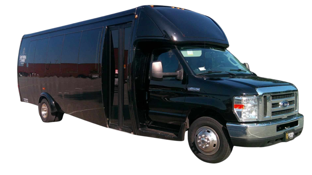 Black party bus for Pawleys Island limo service, ideal for group transportation.
