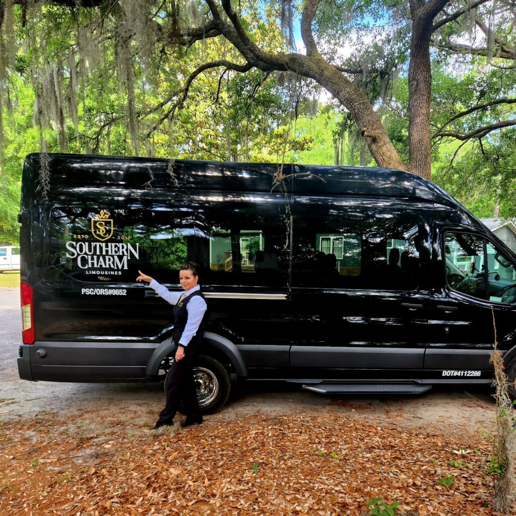Southern Charm Limousines van in Pawleys Island, driven by a chauffeur.