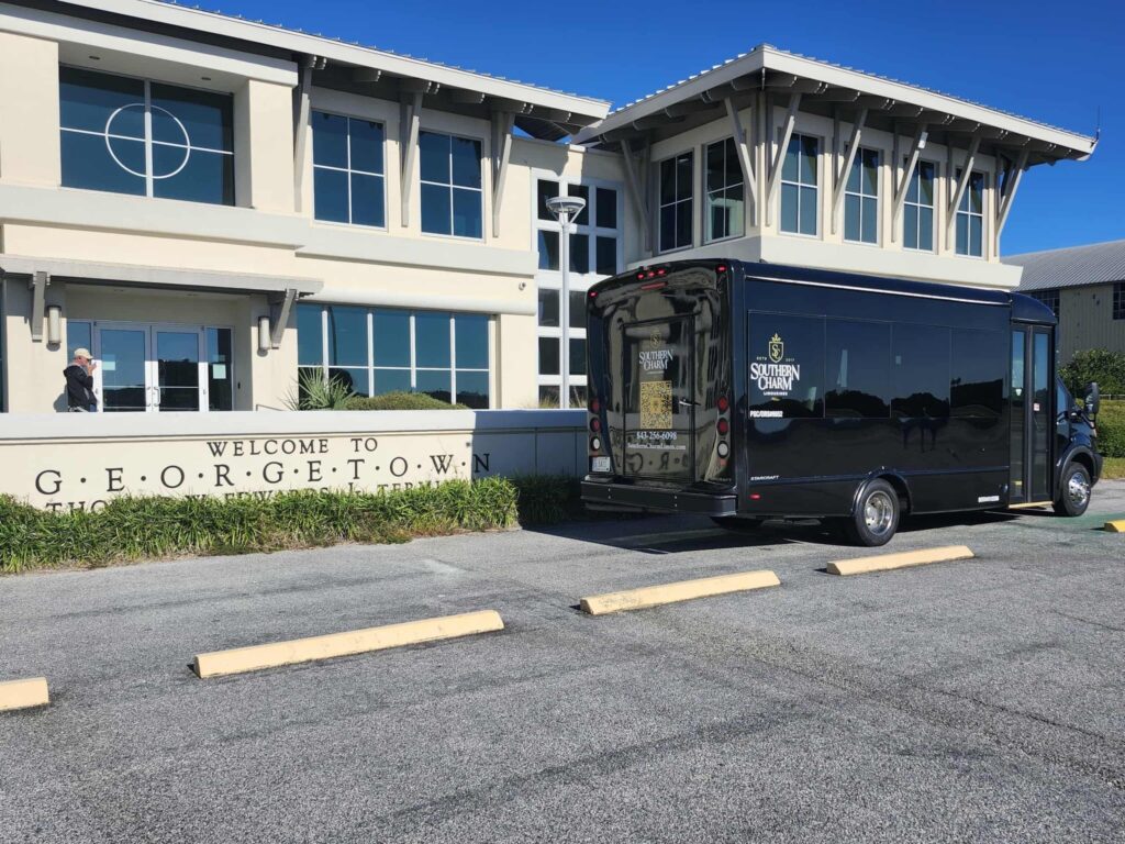 Southern Charm shuttle bus at Georgetown Welcome to Georgetown terminal.