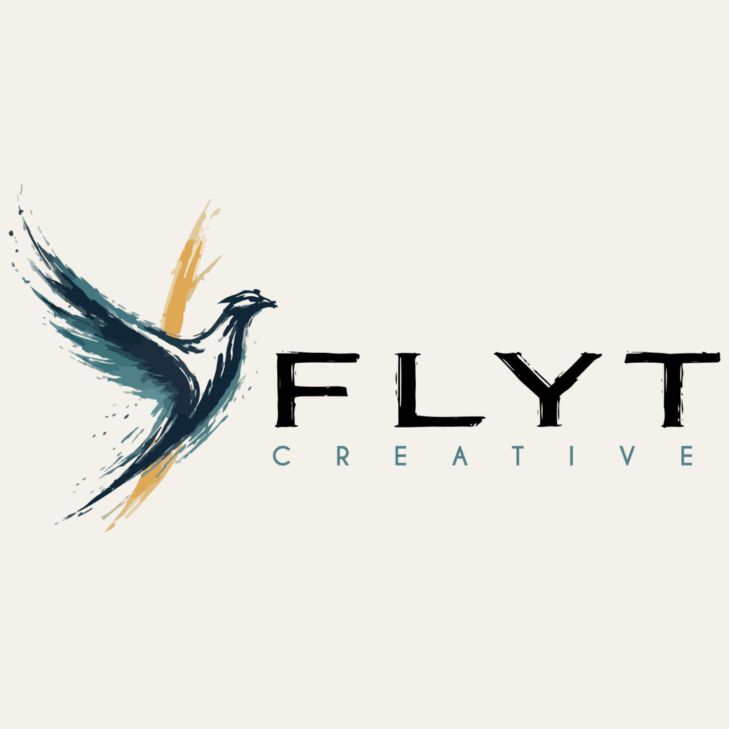 FLYT Creative logo with a bird design and brush strokes