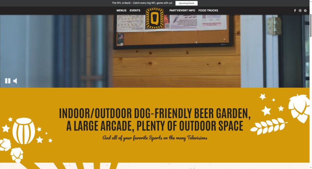 Indoor/outdoor dog-friendly beer garden with arcade and TVs